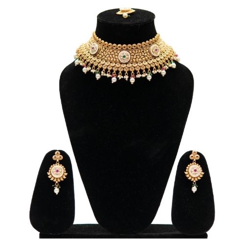Antique Gold Temple Choker Necklace Set